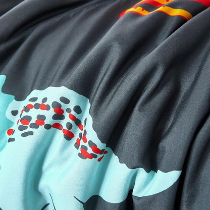 RYNGHIPY Dinosaur Bedding Set - Queen Size Comforter Set for Boys & Girls - Soft, Breathable, Cute Dinosaur Bed Set for All Season (Black, Queen)
