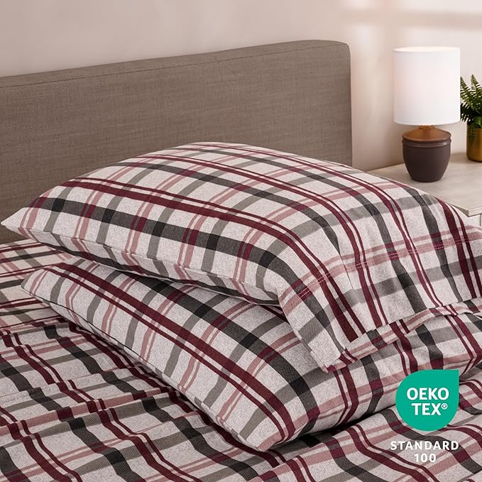 Bare Home Cotton Flannel Sheet Set Prints, 100% Cotton, Velvety Soft Heavyweight - Double Brushed for Softness & Comfort - Deep Pocket - Bed Sheets (Twin XL, Nordic Plaid - Black)