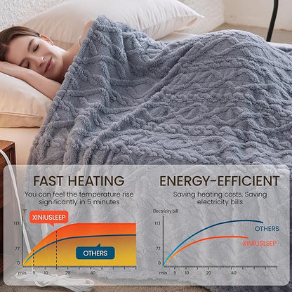 Heated Blanket Electric Blanket 62"x84", Soft Taffeta Sherpa Electric Throw with 5 Heating Level & 1-12 Hour Auto Off, Heated Throw with Overheating Protection, Machine Washable(Light Grey)