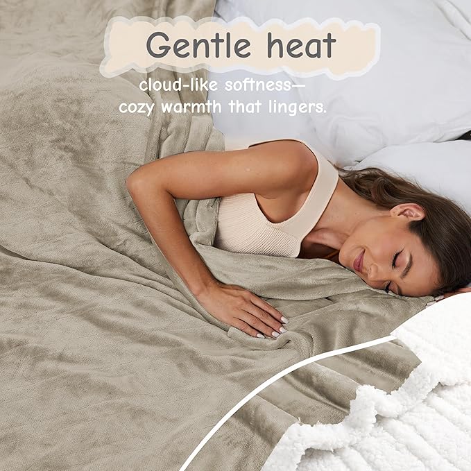 Electric Heated Blanket Full Size 72"x84", Soft Flannel with Overheat Protection, 6 Adjustable Heat Settings & 10-Hour Auto-Off Timer, Fast Heating for Winter Comfort, Camel