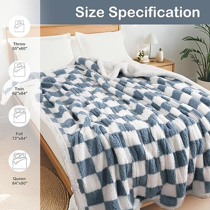 Electric Heated Blanket Full Size 72"×84" with 6 Heating Levels & 1-10Hs Auto Off, Checkered Plaid Heating Blanket Double Sided Sherpa, Fast Heating, Machine Washable for Christmas Gift Light Blue