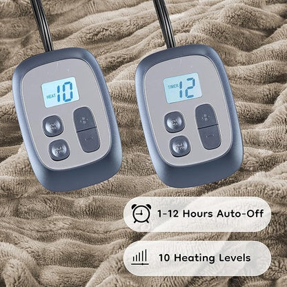 Heated Blanket 84" x 90" Queen Size Flannel Fabric with 10 Heating Levels & 1-12 Hours Auto Shut Off, Breathable and Comfortable for Soft and Bed - Camel