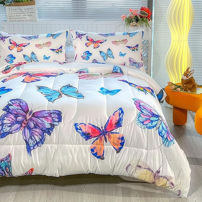 CVHOUSE Butterfly Bedding Set - Twin Butterfly Comforter Set with 1 Comforter and 2 Pillow Cases