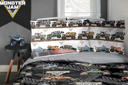 Jay Franco Monster Jam Tracks 5 Piece Full Bed Set - Includes Comforter & Sheet Set - Bedding Features Grave Digger &,Megalodon - Super Soft Fade Resistant Microfiber (Official Monster Jam Product)