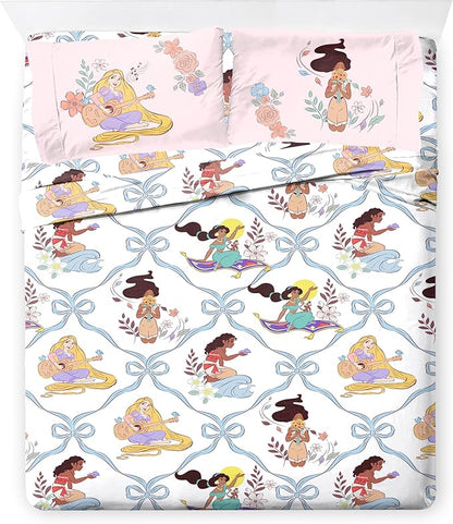 Jay Franco Kids Comforter Set Includes Sheets and Pillow Covers - Soft and Cozy Bed Set for Stylish Room Decor, Pink – Disney Princess, 7 Piece Queen