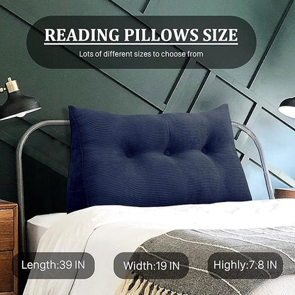 8 lbs Thickened Twin Wedge Pillow Headboard, College Dorm Bed Triangular Reading Pillow, Bed Bolster Pillow for Sitting in Bed, Dorm Bedding Essentials for Girls & Boys, Cordury Blue