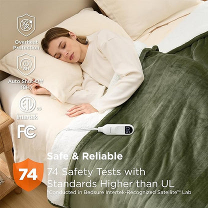 Bedsure Electric Blanket Full Size - Soft Flannel Heated Blanket, Fast Heating with 10 Time Settings & 6 Heat Settings, Warm Gift for Grandma (72x84 inches, Olive Green)