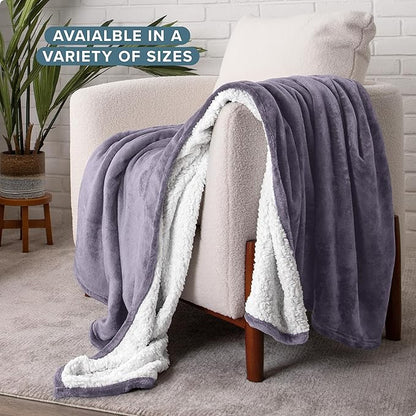 Bare Home Sherpa Fleece Blanket - Full/Queen Size - Blanket for Bed, Sofa, and Couch - Warm & Lightweight - Fluffy & Soft - Reversible (Full/Queen, Dusty Purple)
