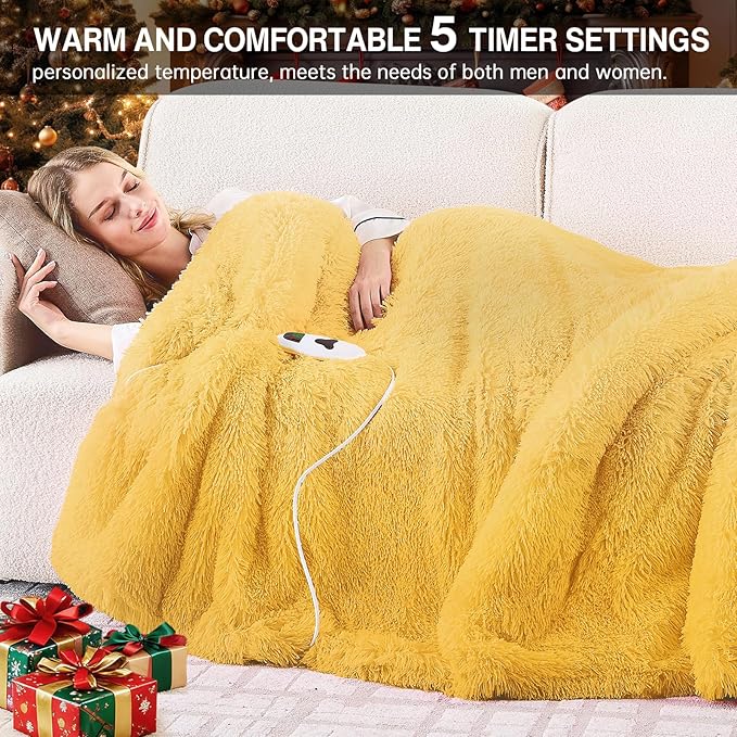 Heated Electric Blanket Throw–Faux Fur with Soft Thick Sherpa,Warm Winter Birthday Gifts for Women Grandma，10 Heat Settings,5 Time Settings with Fast Heating, 50x60, Beige