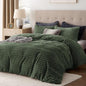 Bedsure Fluffy Duvet Cover Set - Ultra Soft Plush Shaggy Comforter Cover King Size, Warm Flannel Fleece Bed Sets for Winter, 3 Pieces (Striped Pattern, Green)