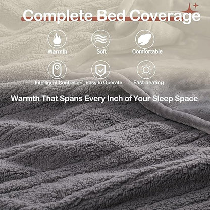 Heated Blanket Throw Size 50" x 60" Electric Blanket with 5 Levels Heating & 3Hs Auto Off, Silky Microplush Flannel & Warm Sherpa Fabric, Machine Washable, Great Christmas Birthday Gifts, Gray