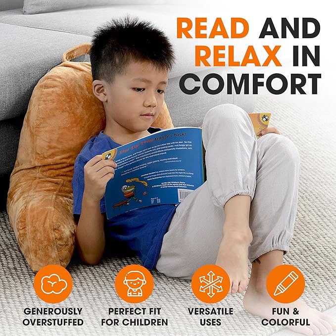 Cheer Collection Reading Pillow with Arms – Portable Bed Pillow for Sitting Up & Support, Foam-Filled Back Rest Pillow for Sitting in Bed & Couch, Machine Washable, Brown