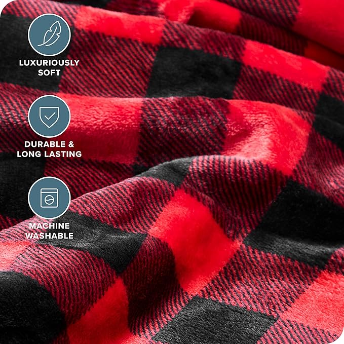 Bare Home Fleece Blanket - Full/Queen - Ultra-Soft Lightweight for Bed, Sofa, and Couch - Luxury Microplush - Cozy Warm Blanket (Full/Queen, Buffalo Plaid - Red/Black)