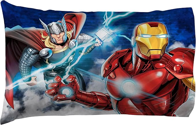 Marvel Avengers Blue Circle 4 Piece Twin Bed Set - Includes Reversible Comforter & Sheet Set - Super Soft Fade Resistant Polyester (Official Marvel Product)