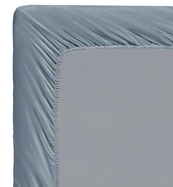 100% Supima Cotton Sheets 600 Thread Count,Bed Sheet Set Queen Size Sheets 4 Pieces,Soft & Silk Sateen Weave, Fits Mattress Up to 18",Deep Pocket, Breathable & Fade Resistant(Blue Grey,Queen)