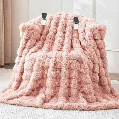 Heated Blanket Queen 84''x 90'', Fast Heating Electric Blanket Ultra-Soft Faux Rabbit Fur with 5 Heat Levels & 5H Auto Shut-Off, Overheat Protection, Machine Washable
