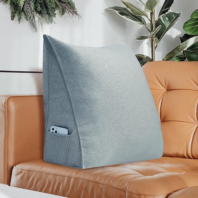 Triangular Reading Pillow Wedge Headboard Back Support Pillow for Sitting up in Bed Daybed Bolster Backrest Couch Sofa Corner Cushion Linen Gray