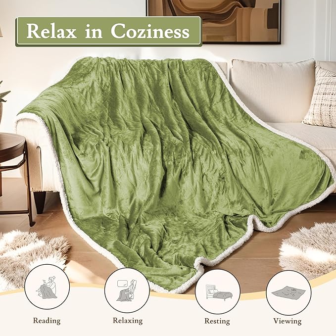 Electric Heated Blanket Flannel & Sherpa 72"x84" Full Size - 4 Heat Levels, 10H Auto Shut Off, Fast Heating, Cozy and Comfortable, Warm Gifts, Machine Washable - Green