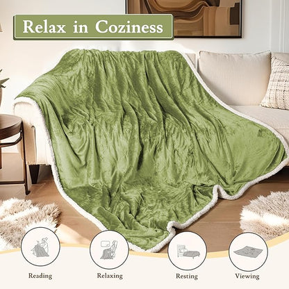 Electric Heated Blanket Flannel & Sherpa 72"x84" Full Size - 4 Heat Levels, 10H Auto Shut Off, Fast Heating, Cozy and Comfortable, Warm Gifts, Machine Washable - Green