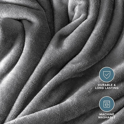 Bare Home Fleece Blanket - Kid Size - Ultra-Soft Lightweight for Bed, Sofa, and Couch - Luxury Microplush - Cozy Warm Blanket (Kid, Grey)