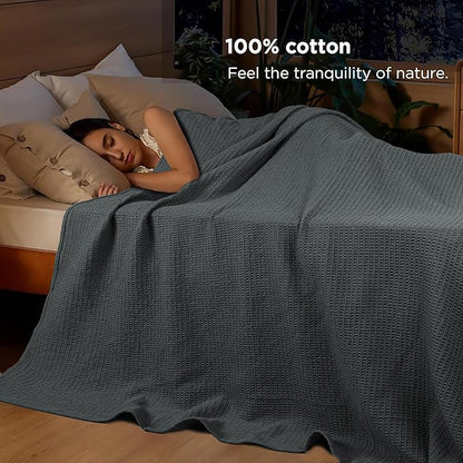 Tex Trend 100% Cotton Blanket – Soft and Breathable Twin XL Grey Waffle Blanket – All Season Comfort on Christmas – Suitable for Bed Layering, Sofa, Couch - Grey (60”x90”)