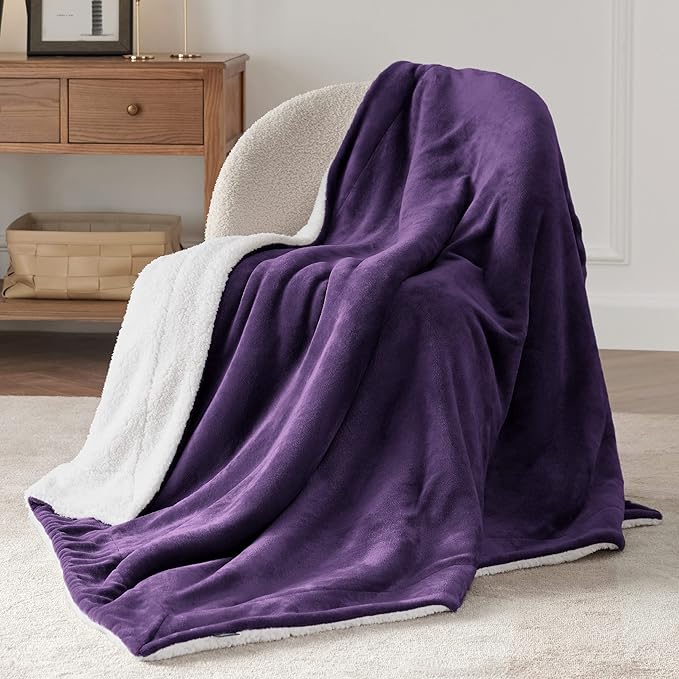 Bedsure GentleSoft Sherpa Fleece Throw Blanket for Couch - Thick and Warm Throw Gifts for Women and Girls, Soft Fuzzy Plush Christmas Blanket for Winter, Purple, 50x60 Inches