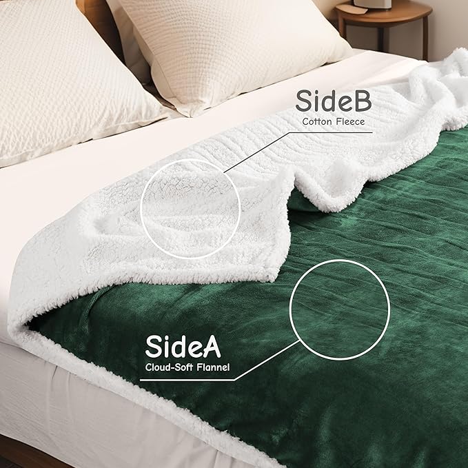 Electric Heated Blanket Queen Size 84"x90", Soft Flannel with Dual Controllers & Overheat Protection, 6 Adjustable Heat Settings & 10-Hour Auto-Off Timer, Fast Heating for Winter Comfort, Dark Green