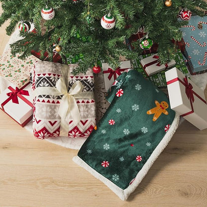 PAVILIA Premium Christmas Sherpa Throw Blanket, Red White Snowflake Holiday Blanket, Ultra-Soft Reversible Fleece Winter Throw for Home Decoration, Cozy Plush 60x80