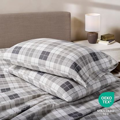 Bare Home Cotton Flannel Sheet Set Prints, 100% Cotton, Velvety Soft Heavyweight - Double Brushed for Softness & Comfort - Deep Pocket - Bed Sheets - Cotton - Flannel - Printed (King, Quarry Plaid)