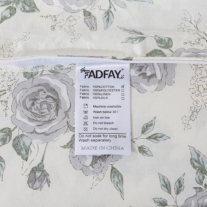 FADFAY Rose Duvet Cover Set Queen Rustic Peony Floral Bedding Vintage Botanical Quilt Cover Set Shabby Farmhouse Bedding 100% Cotton Soft Comforter Cover with Hidden Zipper Closure 3Pcs, Queen Size