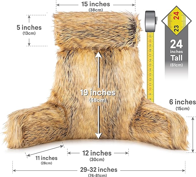 Husband Pillow Medium Ultra Rare Baby Amber Fox Fabulous Faux Fur Backrest, 2-Tone Reversible Double Sided Reading & Bed Rest Pillow with Arms & Neck Roll, Adjustable Memory Foam - Extremely Comfy