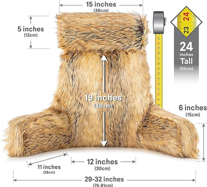Husband Pillow Medium Ultra Rare Baby Amber Fox Fabulous Faux Fur Backrest, 2-Tone Reversible Double Sided Reading & Bed Rest Pillow with Arms & Neck Roll, Adjustable Memory Foam - Extremely Comfy