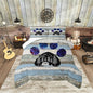 Castle Fairy Happy Camping Comforter Set Queen Size Vintage Blue Wood Bedding Set for Kids Boys Girls Bedroom Decoration Bear Print Bed Duvet Insert Galaxy Comforter with 2 Pillowcase