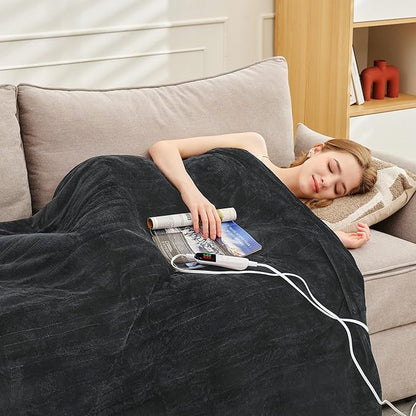 Heated Blanket King 90"×100" - Premium Cosy Soft Electric Blanket with 6 Heating Levels,Dual Control Fast Heating Flannel Sherpa Blanket for Bed & Couch,Auto Shut Off/Machine Washable (Grey)