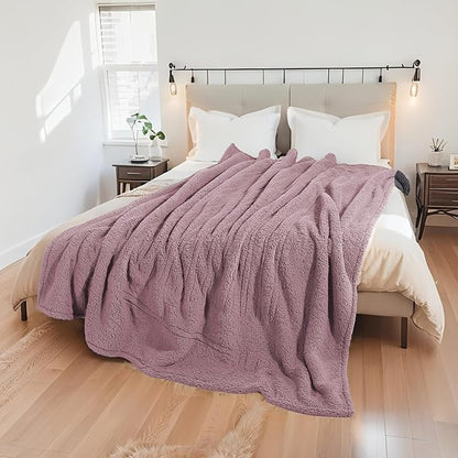 Electric Heated Blanket Full Size 72"×84" with 6 Heating Levels & 1-10Hs Auto Off, Heating Blanket Double Sided Plush Sherpa, Fast Heating, Machine Washable for Christmas Gift - Light Purple