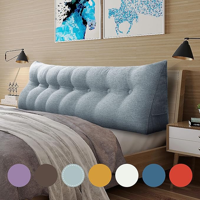 Wedge Headboard Pillow Dorm Room Reading Pillow Back Support for Sitting Up in Bed Bolster Lumbar Cushion Body Positioning Bedrest Gift for Mom Cotton Linen 76in Gray King