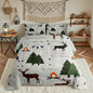 Adventure Deer Bedding Set Twin Size,Cartoon Pine Tree Jungle Animals Comforter Set,Arrow and Stars Moon Quilt Set for Kids Girls Boys Adult Room Decor Rustic Camping Duvet Insert Green 2Pcs