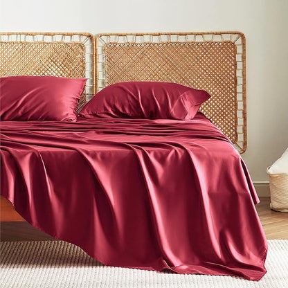 Bedsure California King Sheet Sets, Cooling Sheets, Rayon Derived from Bamboo, Breathable & Soft, Deep Pocket Up to 16 Inches, Hotel Luxury Silky Bedding for Hot Sleepers, Burgundy