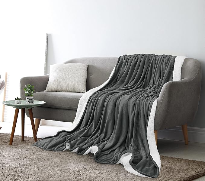 Utopia Bedding Sherpa Blanket King Size (Grey, 90x102 Inches) - Soft Lightweight Plush Fleece Reversible Blanket for Bed, Sofa, Couch, Camping and Travel