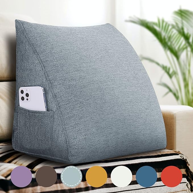 Small Wedge Pillow Headboard Reading Pillow for Sitting Up in Bed Adult Backrest Triangle Bolster Pillow for Couch Daybed Cushion Lumbar Body Support Leg Positioning（Gray, Small）