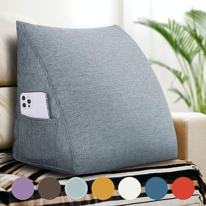 Small Wedge Pillow Headboard Reading Pillow for Sitting Up in Bed Adult Backrest Triangle Bolster Pillow for Couch Daybed Cushion Lumbar Body Support Leg Positioning（Gray, Small）
