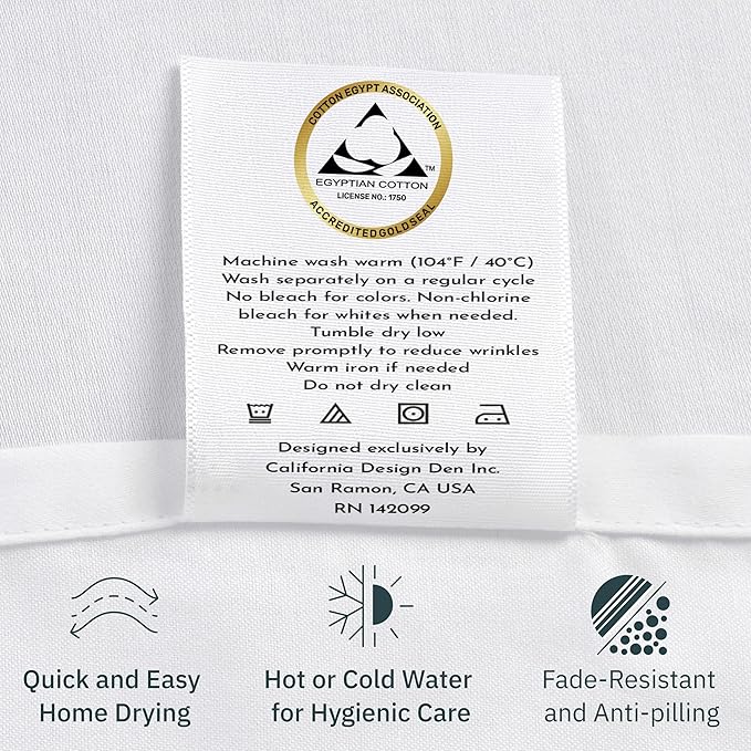 California Design Den Certified 100% Egyptian Cotton California King Sheets Set - Lightweight Percale Cal King Sheet Set with Deep Pockets, Crisp & Durable Luxury Bedding - Mineral Blue