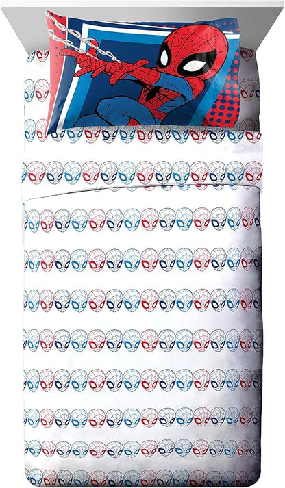 Jay Franco Marvel Super Hero Adventures Go Spidey 4 Piece Twin Bed Set - Includes Reversible Comforter & Sheet Set Bedding Features Spiderman - Super Soft Fade Resistant Microfiber