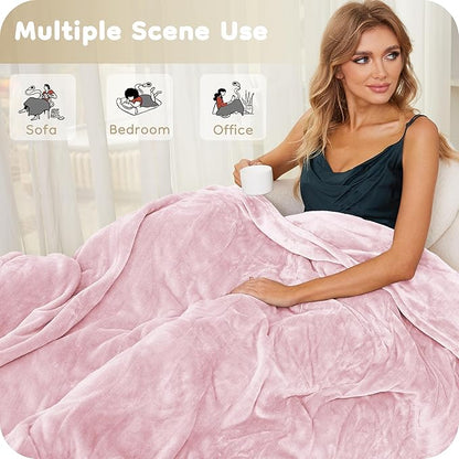Electric Heated Blanket King Size 90×100, Comfortable & Luxurious Flannel, 4 Heating Levels & 10 H Auto Shut Off, Light Pink