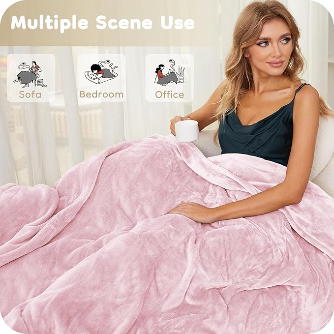 Electric Heated Blanket 84" x 90" Queen Size with Dual Control Warm Flannel Heated Blanket with 4 Heating Levels & 10 Hours Auto-Off, Fast Heating, Machine Washable, for Bedding -Light Pink