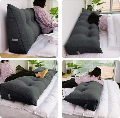 Headboard Pillow Wedge Queen Size Large Bolster Pillow for Bed Triangle Reading Pillow Back Support Pillow for Sitting Up in Bed XXL Couch Daybed Bed Rest Backrest Cushion Linen Anthracite