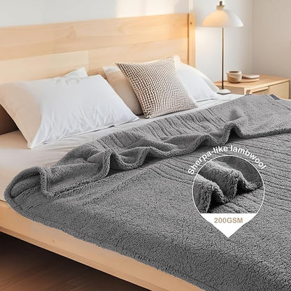Electric Heated Blanket Queen Size 84"×90" Dual Control, 6 Heating Settings & 1-10H Auto Off, Heating Double Sided Plush Sherpa, Fast Heating, Machine Washable for Christmas Gift - Light Gray