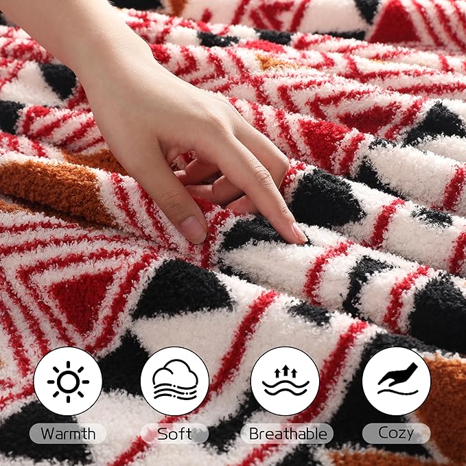 Heated Throw Blanket 50" x 60" Size, Double-Sided Fleece with Temperature Settings & Controller, 3 Hours Auto-Off, Soft Fleece Cozy and Comfortable, Machine Washable,Brown & Red Plaid with Black