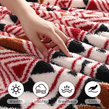 Heated Throw Blanket 50" x 60" Size, Double-Sided Fleece with Temperature Settings & Controller, 3 Hours Auto-Off, Soft Fleece Cozy and Comfortable, Machine Washable,Brown & Red Plaid with Black