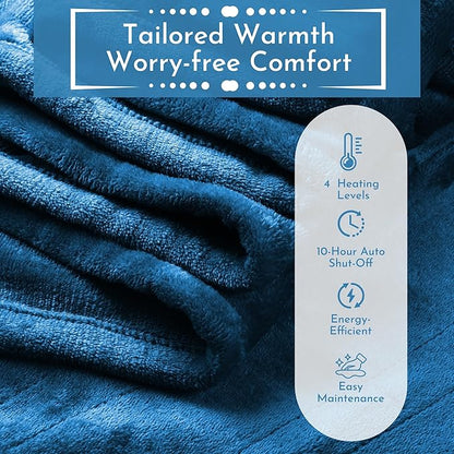 Electric Heated Blanket 62"x84" Twin Size Microplush Cover Blanket, 5 Heat Settings & 10 Hours Auto Off, Cozy & Warm for All Night, Machine Washable, Teal Blue